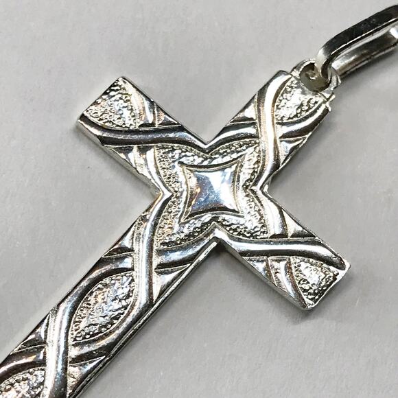 Vintage Italy 925 Sterling Silver Cross Necklace Pendant Pebbled Textured Star - Picture 8 of 9